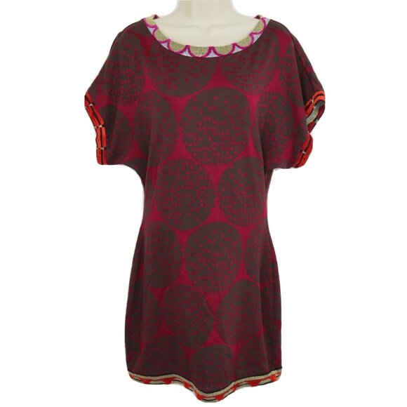Custo Barcelona Women 2 Red Multicolor Geometric Polka Dot Sheath Tunic Dress - Picture 9 of 9